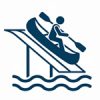 Icono de canoa entrando en el agua desde una rampa